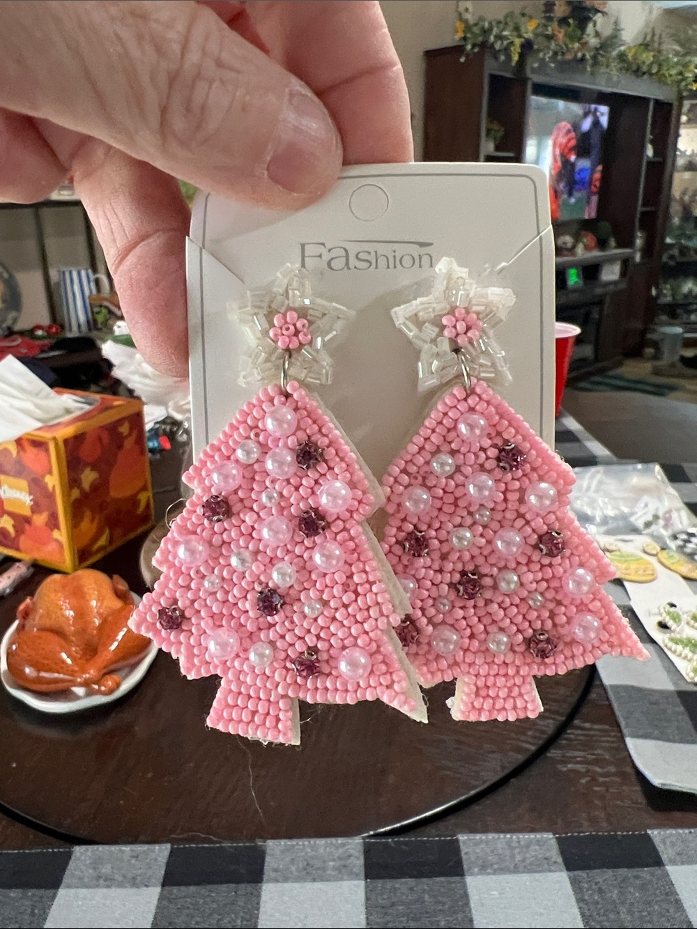 New Fashion Jewelry Pink Beaded Christmas Tree Earrings - Pink Drop Earrings